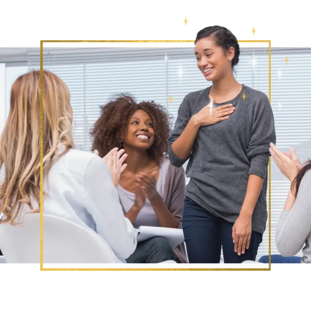 Women experiencing group therapy.